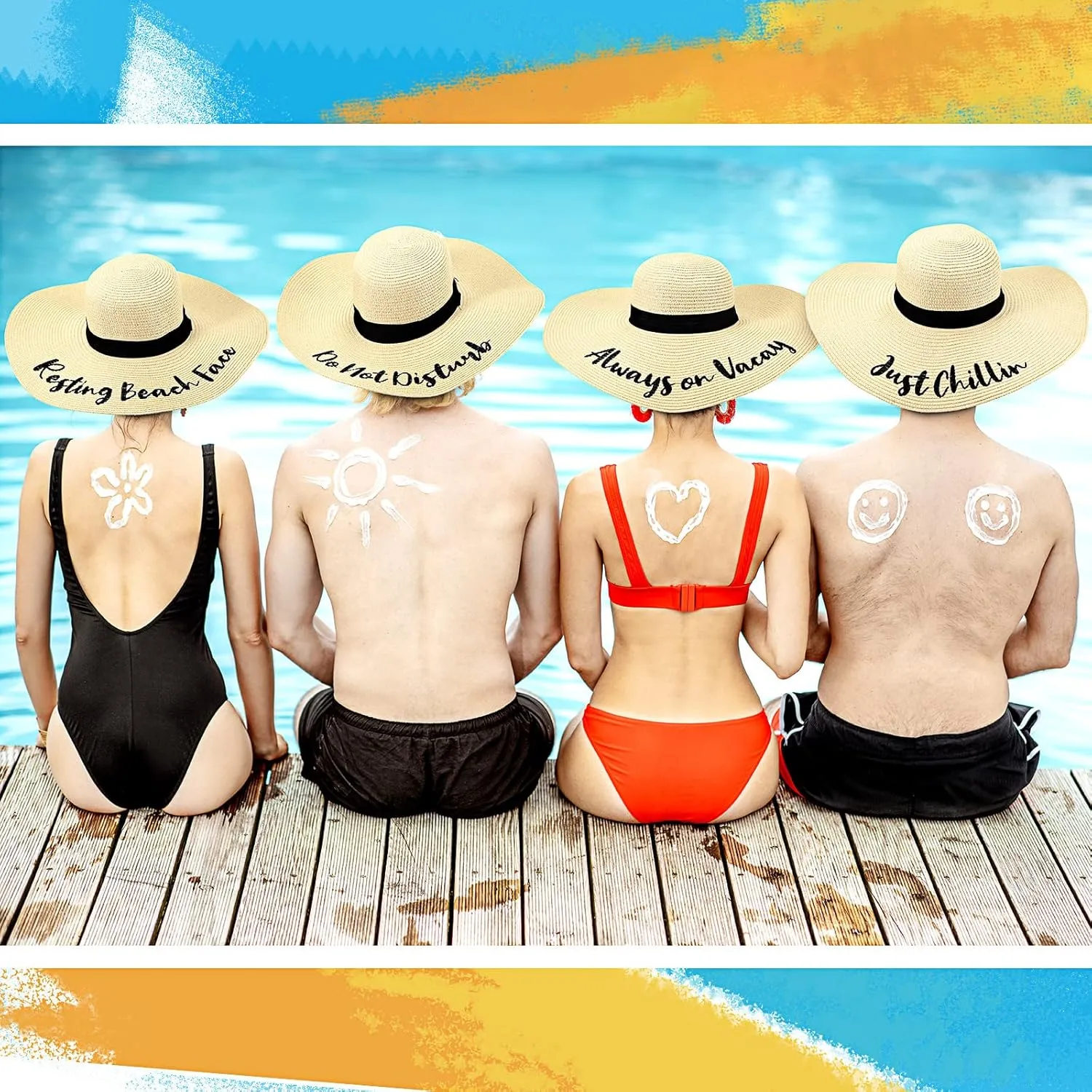 4 Pcs Women Beach Hats Floppy Foldable Straw Hat Embroidered Summer Wide Brim for Travel Summer