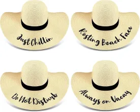 4 Pcs Women Beach Hats Floppy Foldable Straw Hat Embroidered Summer Wide Brim for Travel Summer