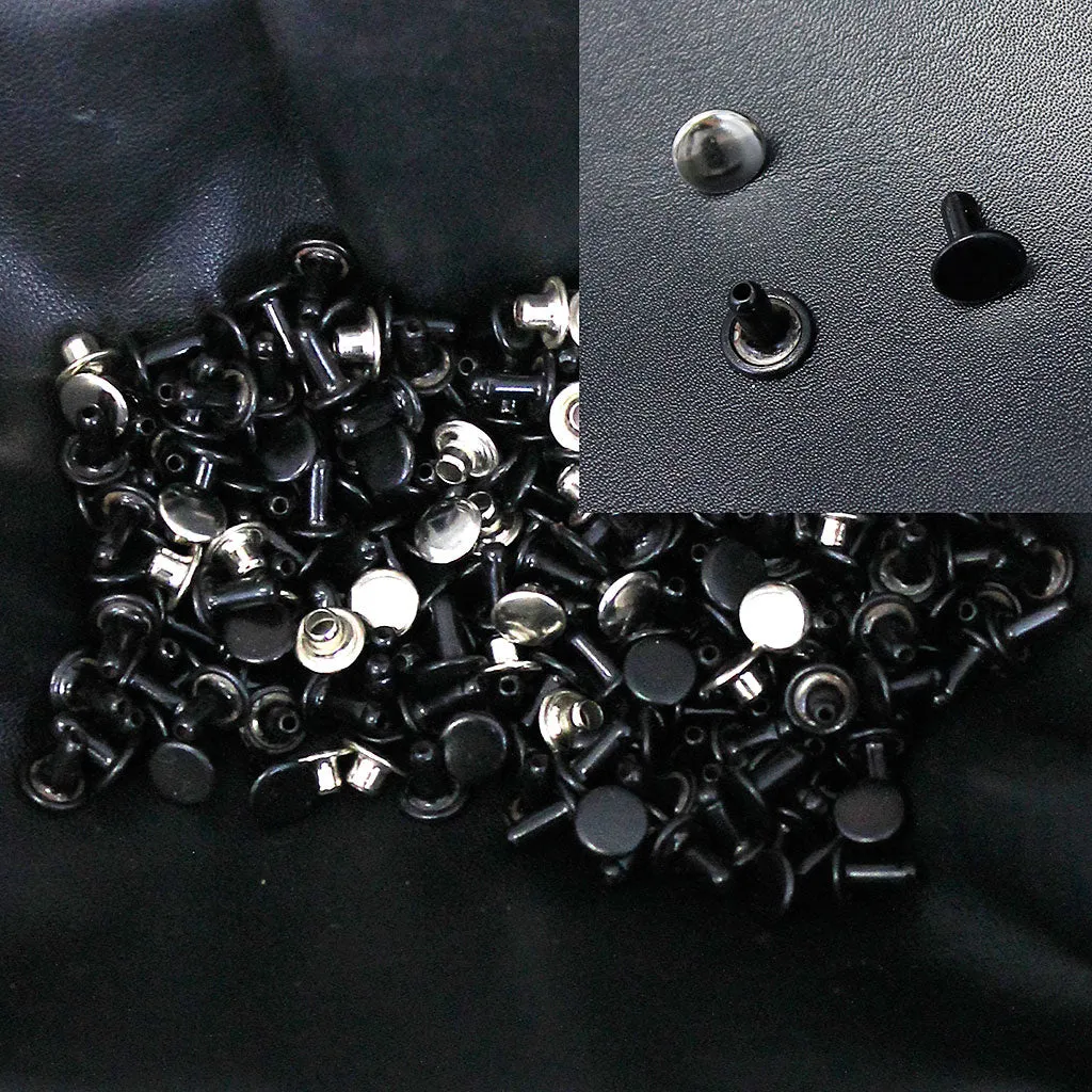 500 sets (1000 pcs) 8mm Double Cap Black Enamel/Silver Rivets #Z5404PK