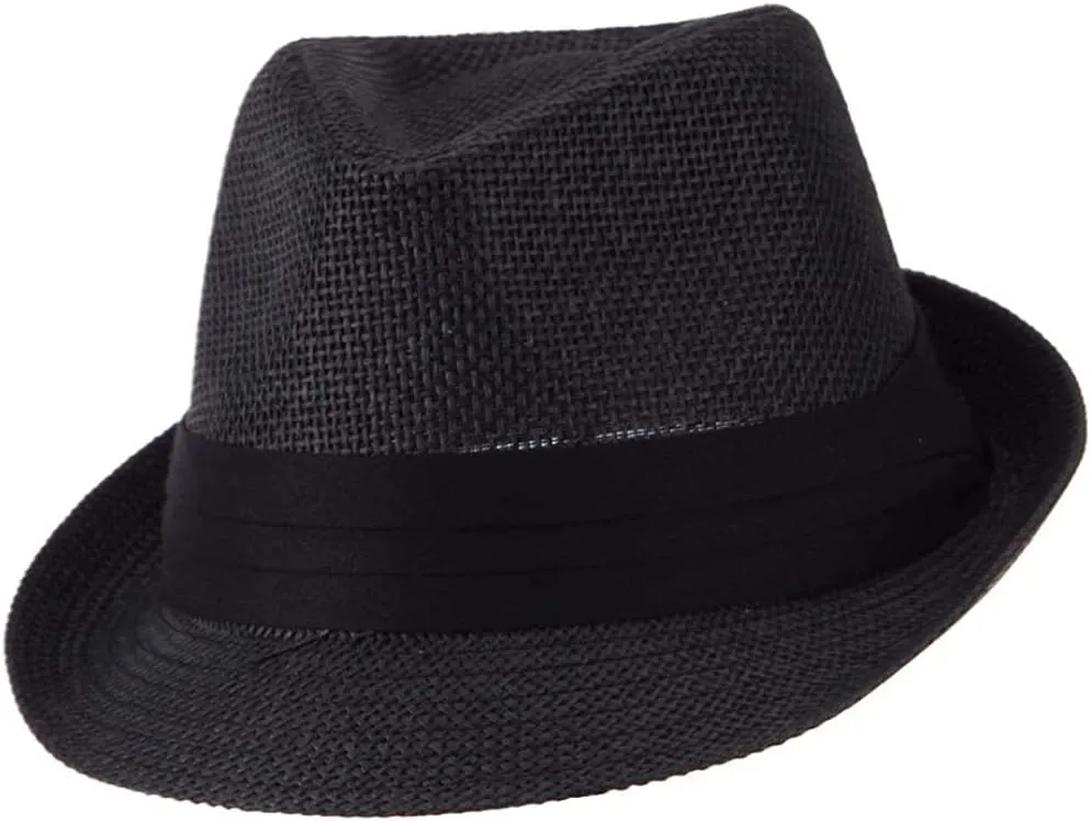 Ashen Fane Kid's Paper Straw with Black Band Fedora Hat