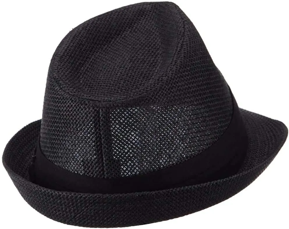 Ashen Fane Kid's Paper Straw with Black Band Fedora Hat