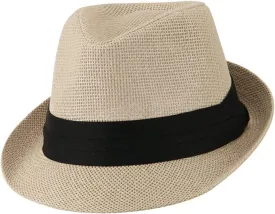 Ashen Fane Kid's Paper Straw with Black Band Fedora Hat