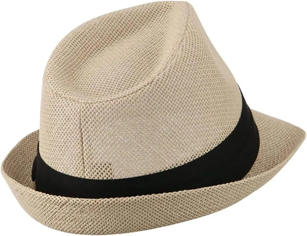 Ashen Fane Kid's Paper Straw with Black Band Fedora Hat