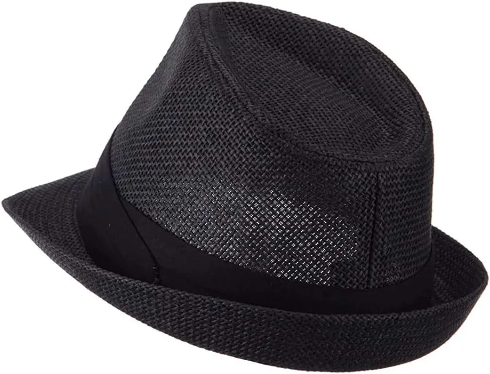 Ashen Fane Kid's Paper Straw with Black Band Fedora Hat