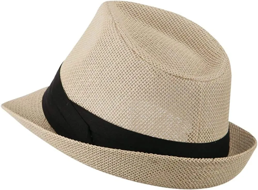 Ashen Fane Kid's Paper Straw with Black Band Fedora Hat