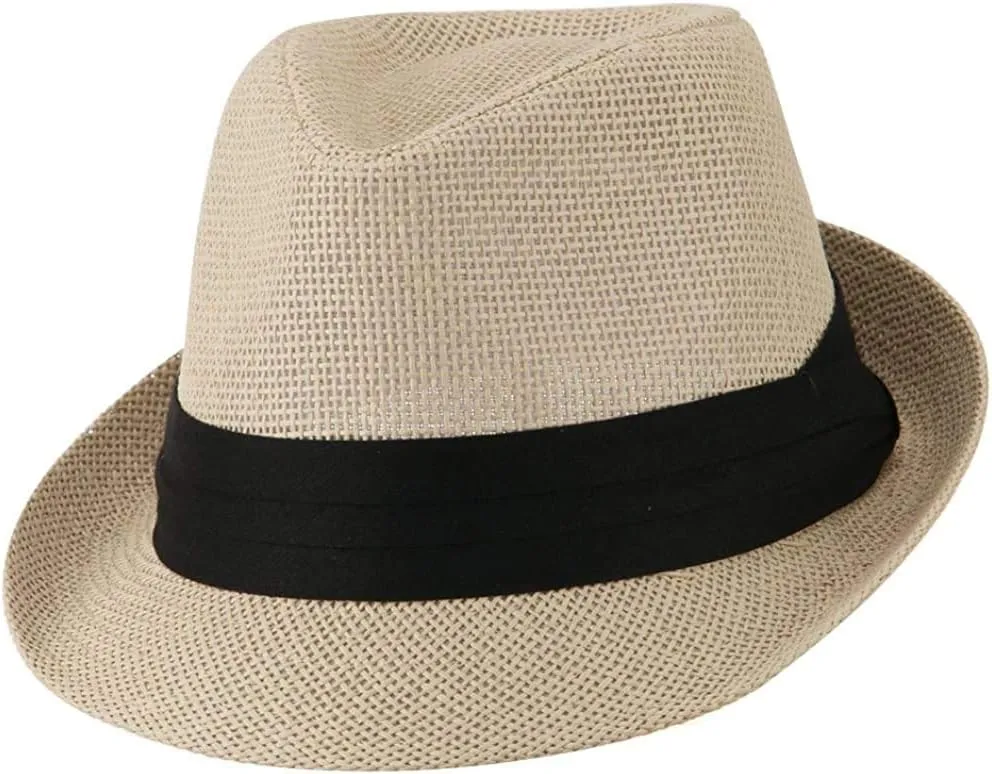 Ashen Fane Kid's Paper Straw with Black Band Fedora Hat