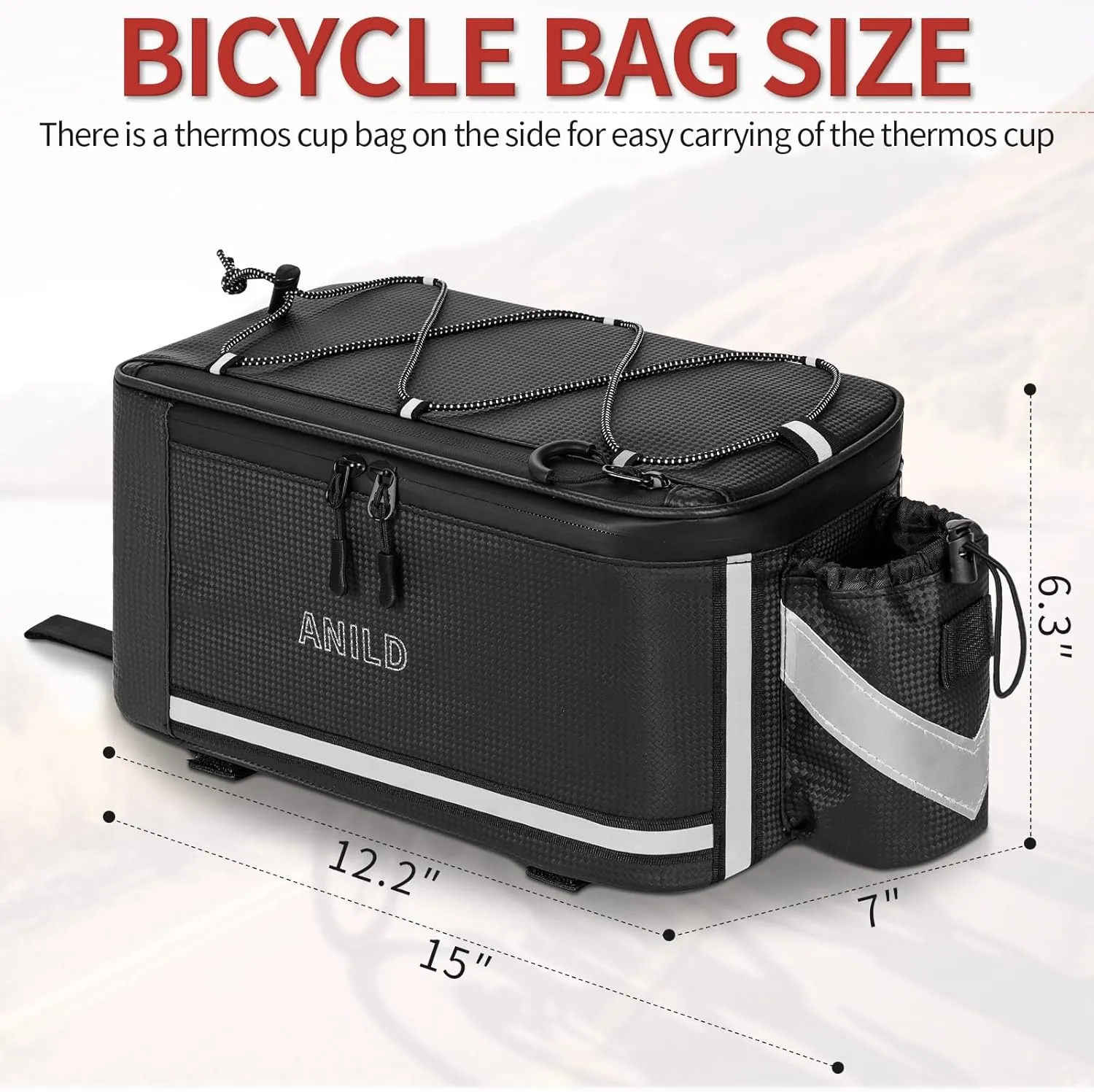 Bike Rear Rack Bag, 7L Capacity Bike, Durable Bags for Bicycles with Rain Cover and Tail Light tape, with Cup Tail