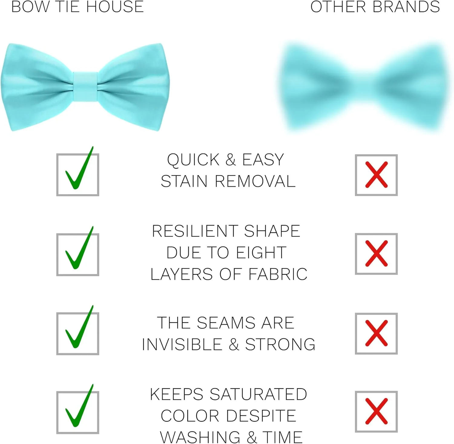 Bow Tie House Satin Classic Pre-Tied Bow Tie Formal Solid Tuxedo for Adults & Children