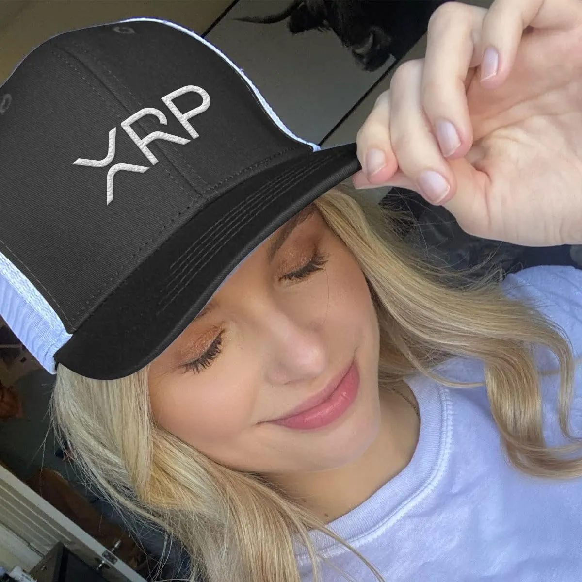BustedTees XRP Back Mesh Hat Casual Wear Crypto Baseball Cap for Mens & Womens Breathable Mesh Adjustable Snapback Strap