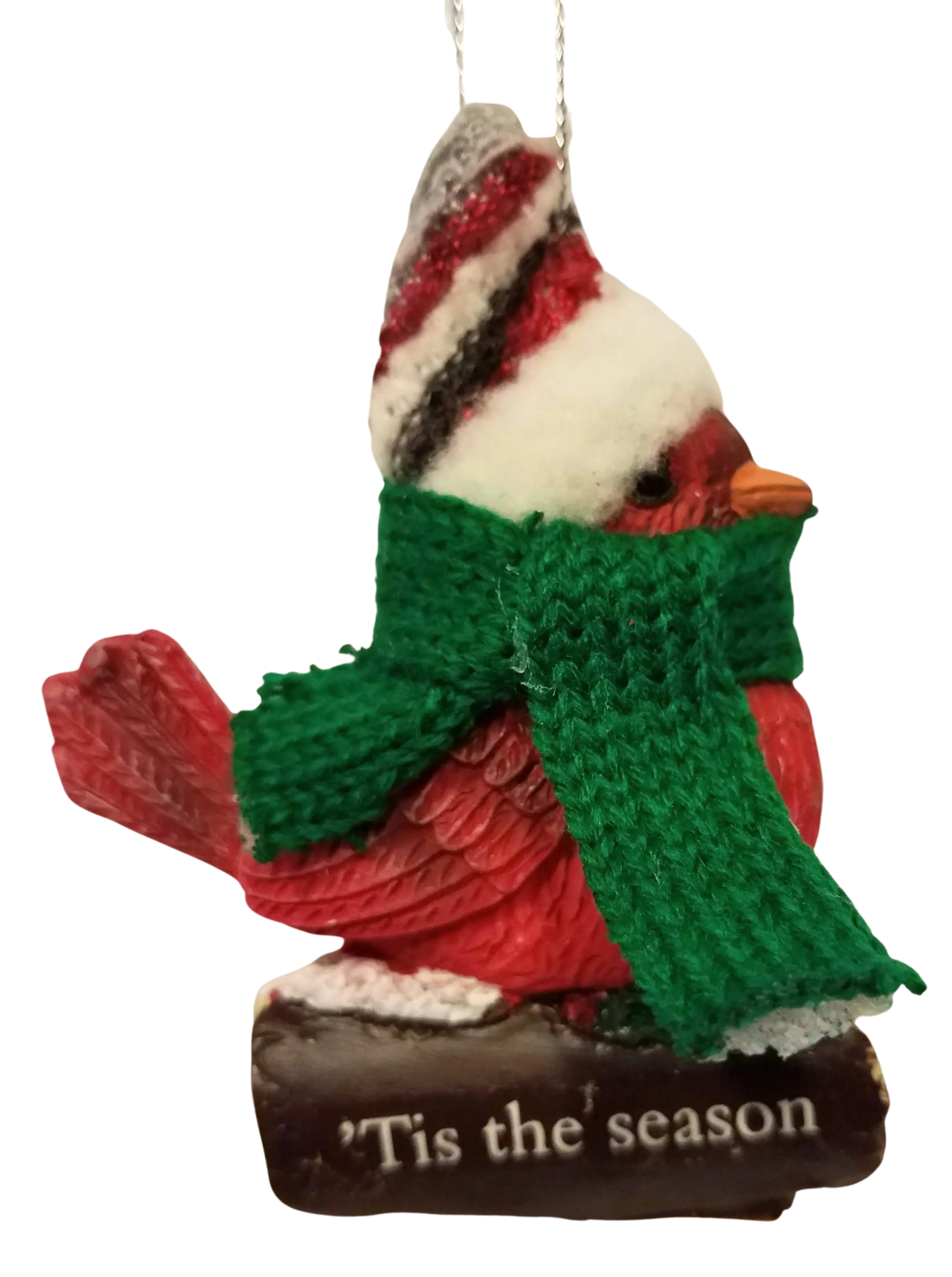 Cozy Bird with Green Scarf and Santa Hat Ornament 3"- 'Tis the Season