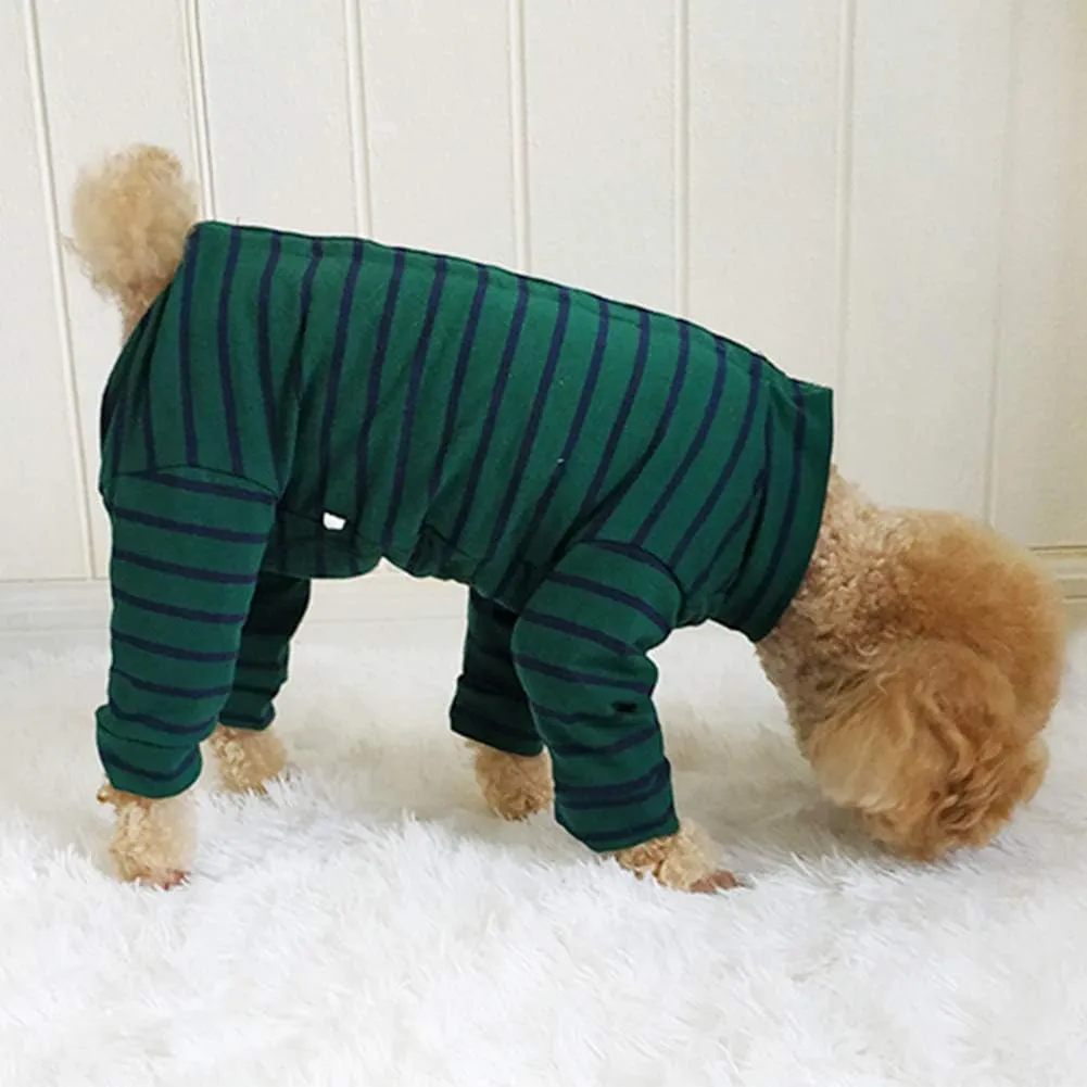Dogs Recovery Suit Post Surgery Shirt for Puppy, Full Coverage Dog's Bodysuit Wound Protective Surgical Clothes for Small and Medium Pets (Green Black Stripe-XXS)