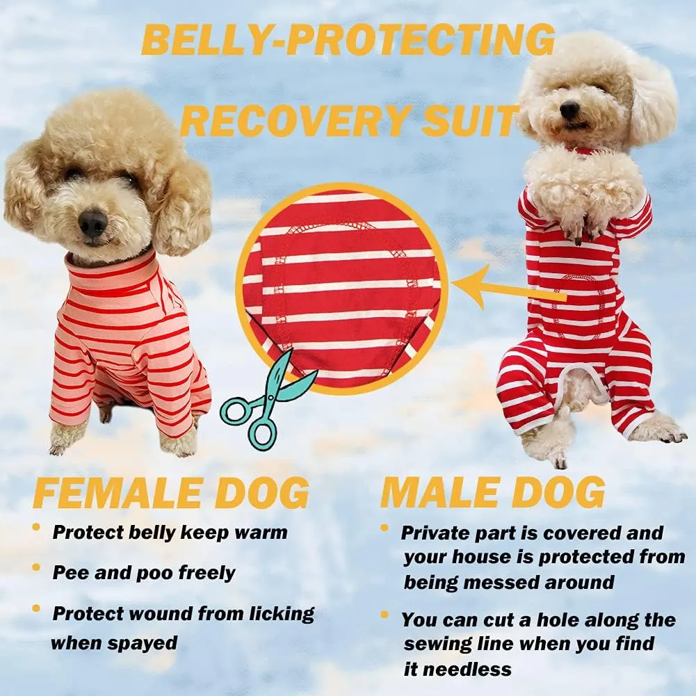 Dogs Recovery Suit Post Surgery Shirt for Puppy, Full Coverage Dog's Bodysuit Wound Protective Surgical Clothes for Small and Medium Pets (Green Black Stripe-XXS)