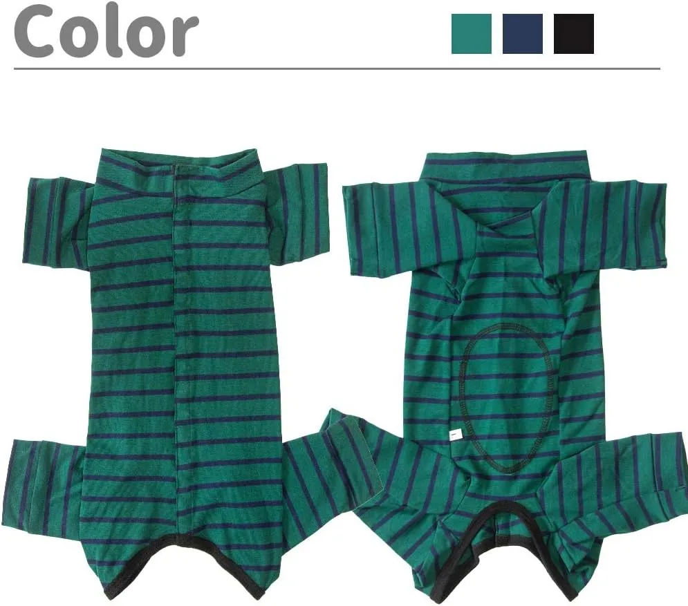 Dogs Recovery Suit Post Surgery Shirt for Puppy, Full Coverage Dog's Bodysuit Wound Protective Surgical Clothes for Small and Medium Pets (Green Black Stripe-XXS)