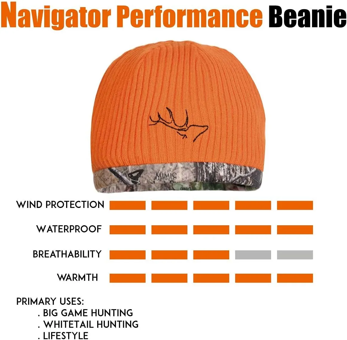 EDTREK Waterproof and Windproof Camo Beanie - Timber and Blaze Orange Camo Performance Hunting Hat