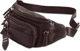 Fanny Pack Waist Bag Multifunction Genuine Leather Hip Bum Bag Travel Pouch for Men and Women- Multiple Pockets & Sturdy Zippers Ideal for Hiking Running And Cycling