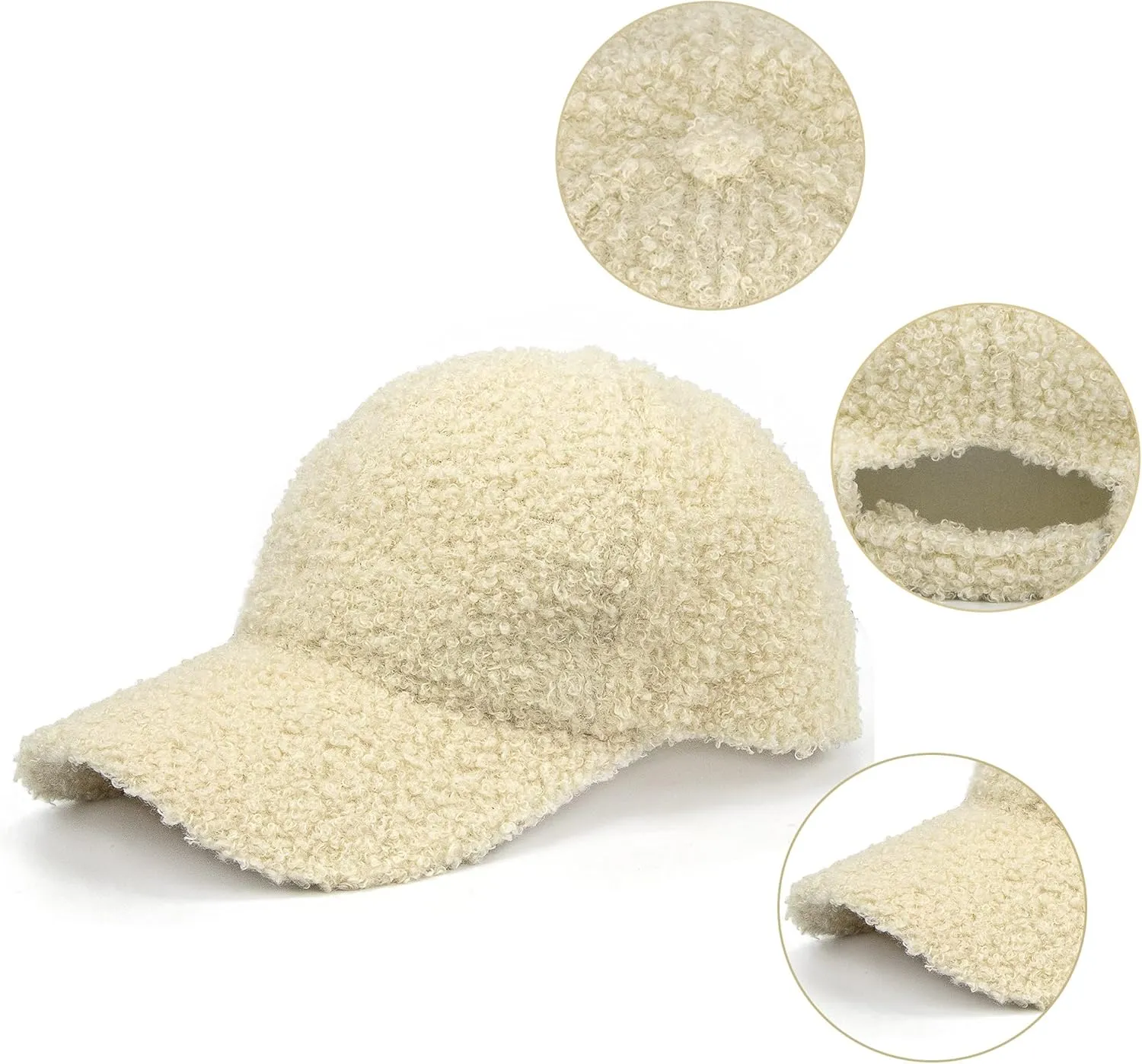 Faux-Sherpa-Baseball-Hat for Women & Men Winter Warm Faux Shearling Baseball Cap Teddy-Fleece Hip-Hop Cap