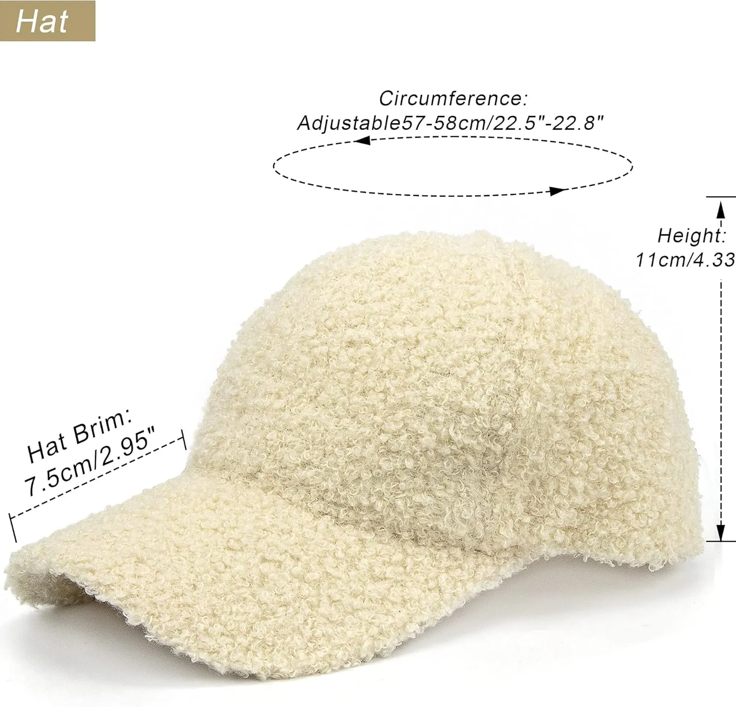 Faux-Sherpa-Baseball-Hat for Women & Men Winter Warm Faux Shearling Baseball Cap Teddy-Fleece Hip-Hop Cap