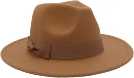 Felt Hats for Women, Classic Elegant Wide Brim Hat with Bow Decor, Adjustable Breathable Lightweight Women Hats for Park, Clubbing, or Casual Wear, Khaki