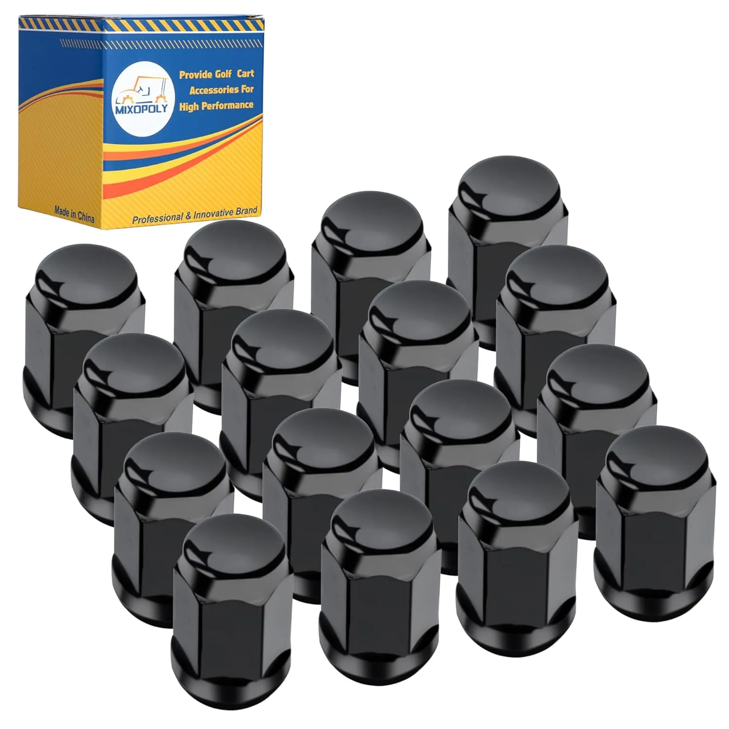 Golf Cart Wheel Lug Nut Kit 1/2-20 for EZGO TXT RXV and Club Car DS Precedent, Black Lug Nuts Replace OEM 14723-G1, 1010984, 16 Pack