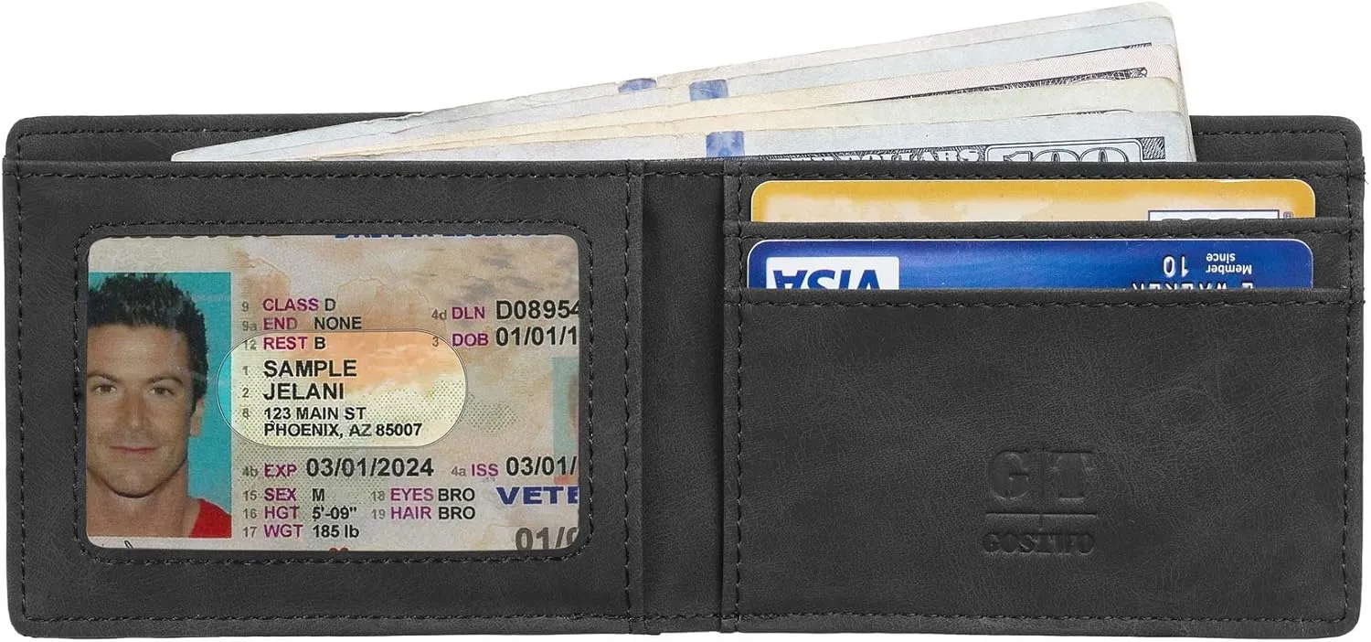 Gostwo Slim Wallet for Men Minimalist Leather ID Window Front Pocket Bifold Wallet