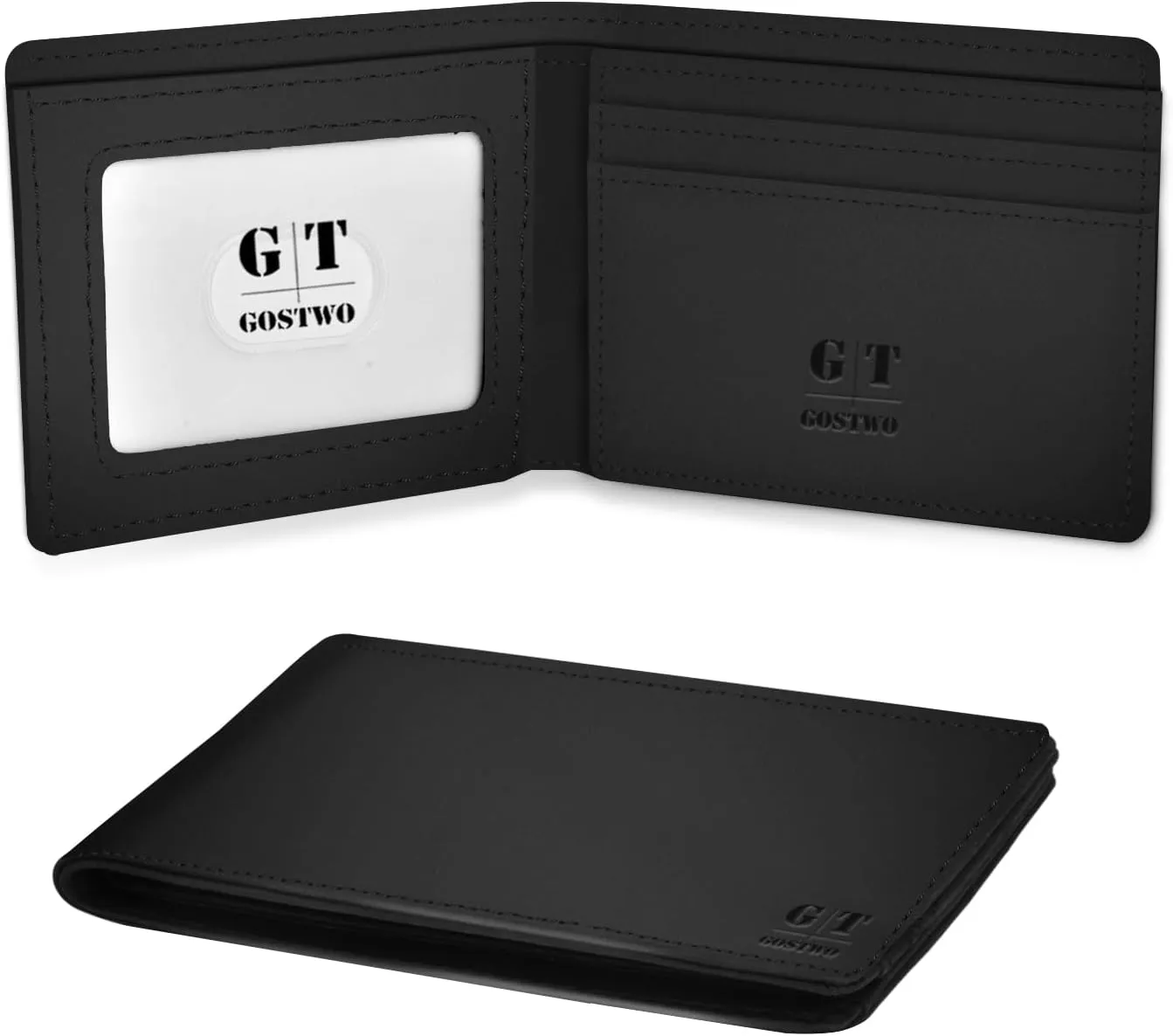 Gostwo Slim Wallet for Men Minimalist Leather ID Window Front Pocket Bifold Wallet
