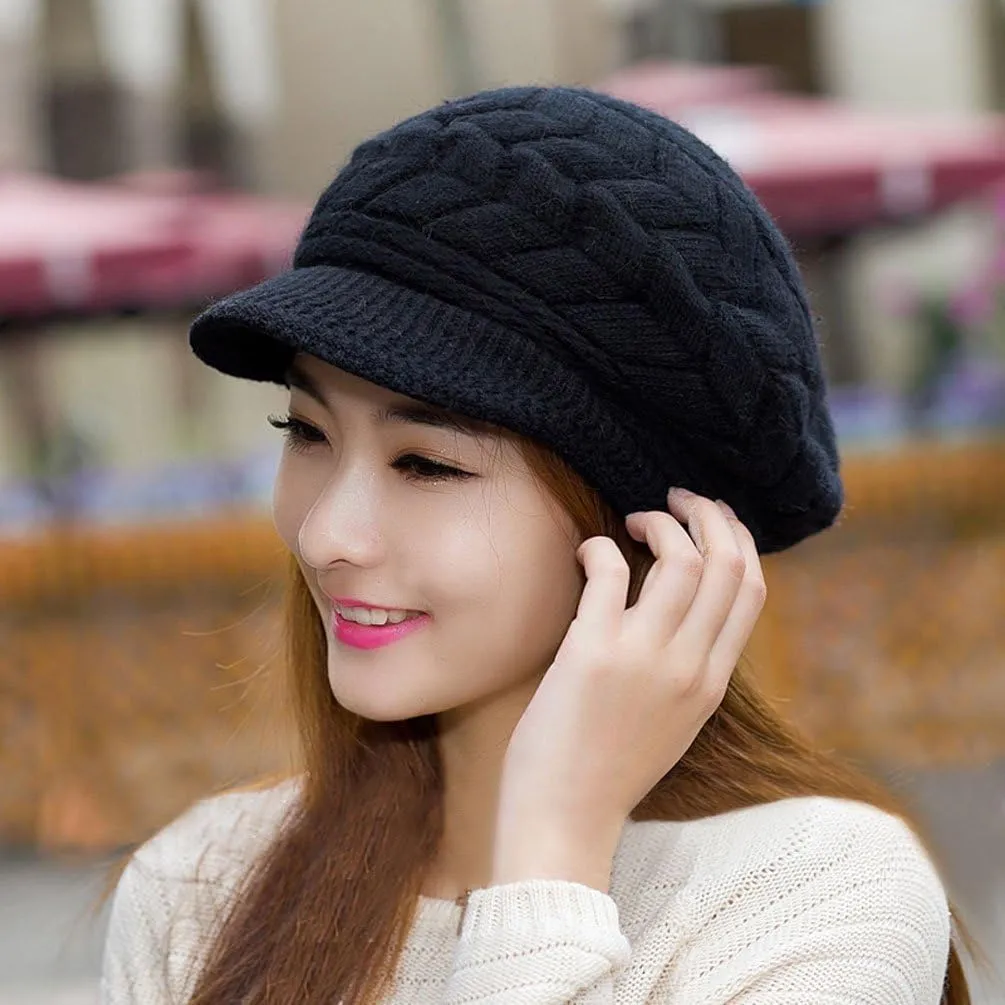 HINDAWI Women Winter Warm Knit Hat Wool Snow Ski Caps with Visor