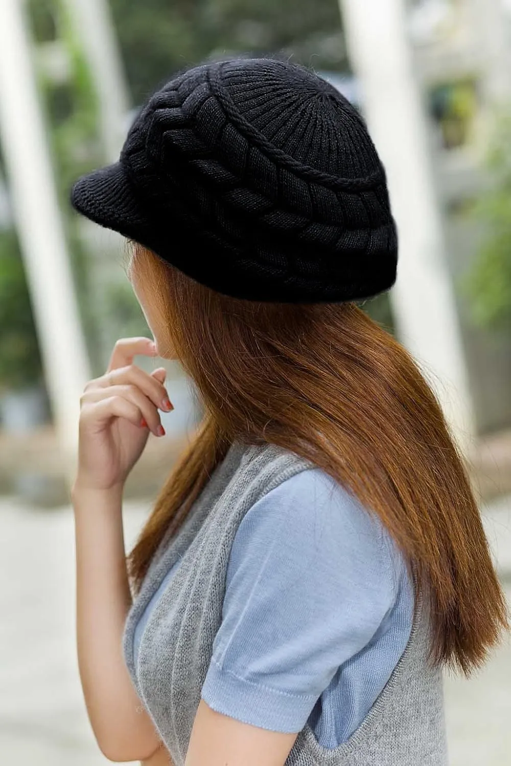 HINDAWI Women Winter Warm Knit Hat Wool Snow Ski Caps with Visor