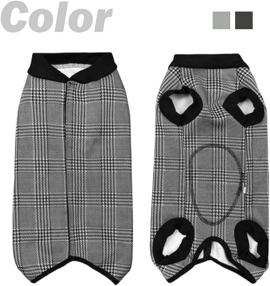 Houndstooth-S Dog Recovery Suit - Post Surgery Shirt for Puppy, Winter Fleece Wound Protective Clothes, Warm Dog Vest, Windproof Spay Recovery Suit