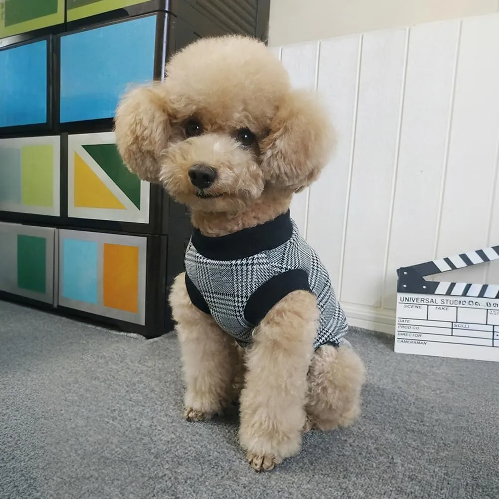 Houndstooth-S Dog Recovery Suit - Post Surgery Shirt for Puppy, Winter Fleece Wound Protective Clothes, Warm Dog Vest, Windproof Spay Recovery Suit