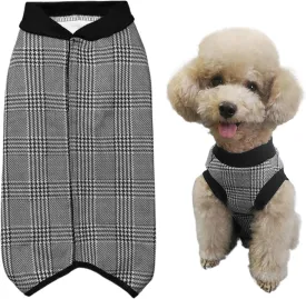 Houndstooth-S Dog Recovery Suit - Post Surgery Shirt for Puppy, Winter Fleece Wound Protective Clothes, Warm Dog Vest, Windproof Spay Recovery Suit