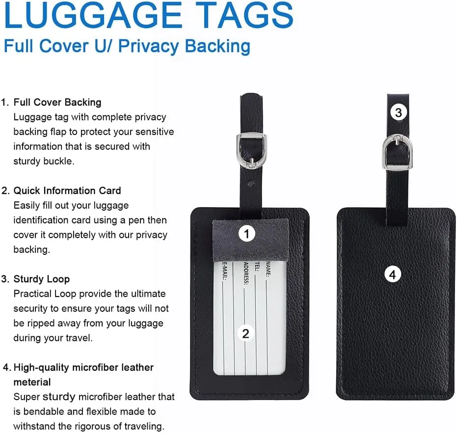 Leather Luggage Tags 4 Pack Bag Suitcase Labels