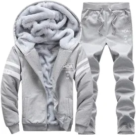 MANTORS Men's Tracksuit Winter Soft Hooded Fleece Sweatsuits Warm Pullover Coats 2 Pieces Outfits Set