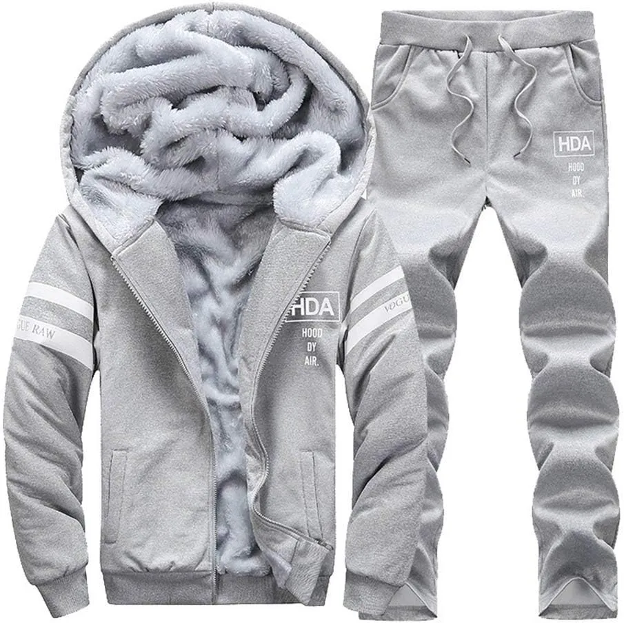 MANTORS Men's Tracksuit Winter Soft Hooded Fleece Sweatsuits Warm Pullover Coats 2 Pieces Outfits Set