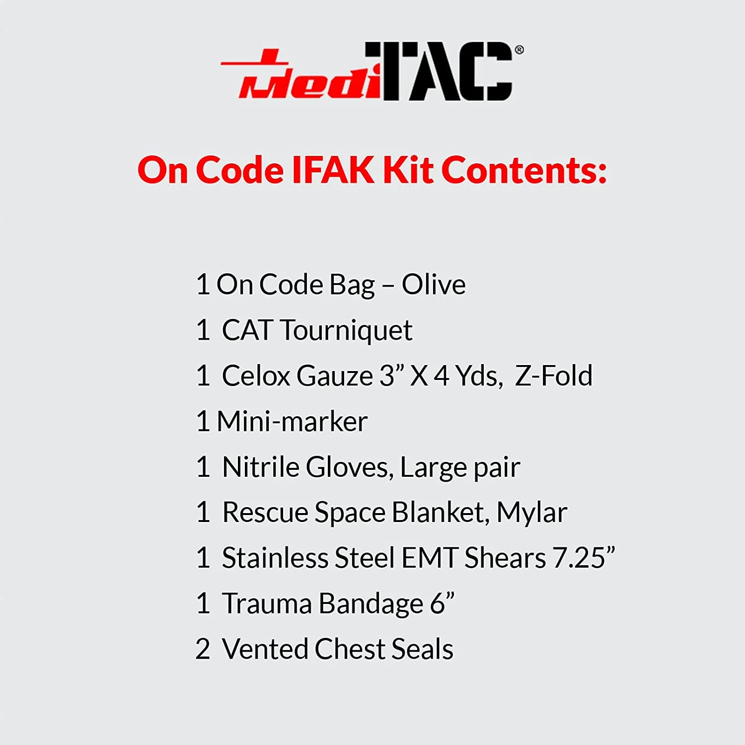 MediTac On Code Trauma IFAK Kit - Feat. CAT Tourniquet & Chest Seals