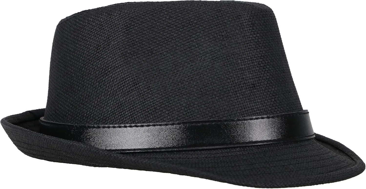 Men & Women's Miami Structured Straw Fedora Hat w/PU Leather Band
