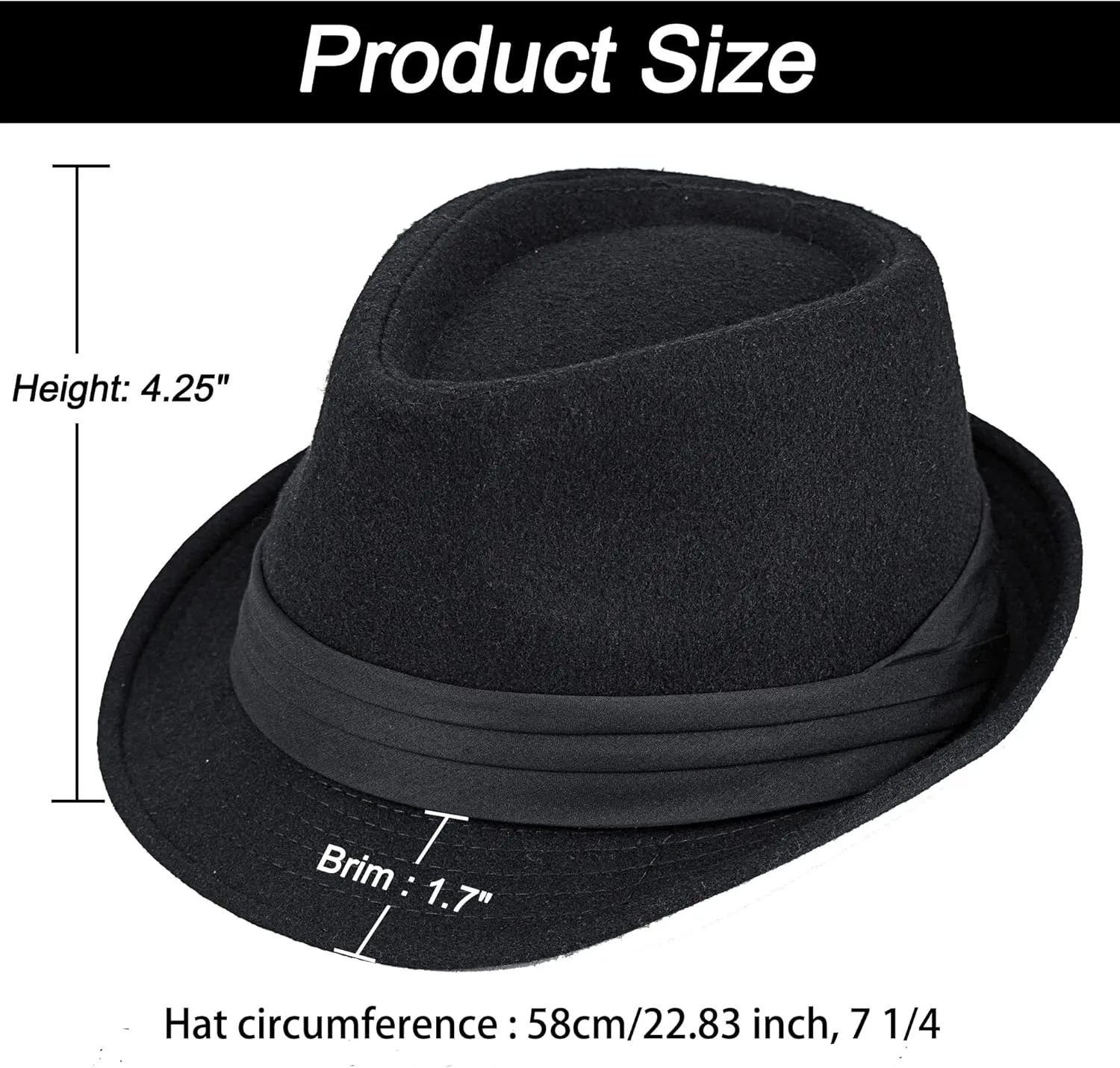 Men Classic Fedora-Hat Felt Manhattan-Gangster-Trilby with Band Unisex Women's Structured Trilby Fedora Hat(Size:S)