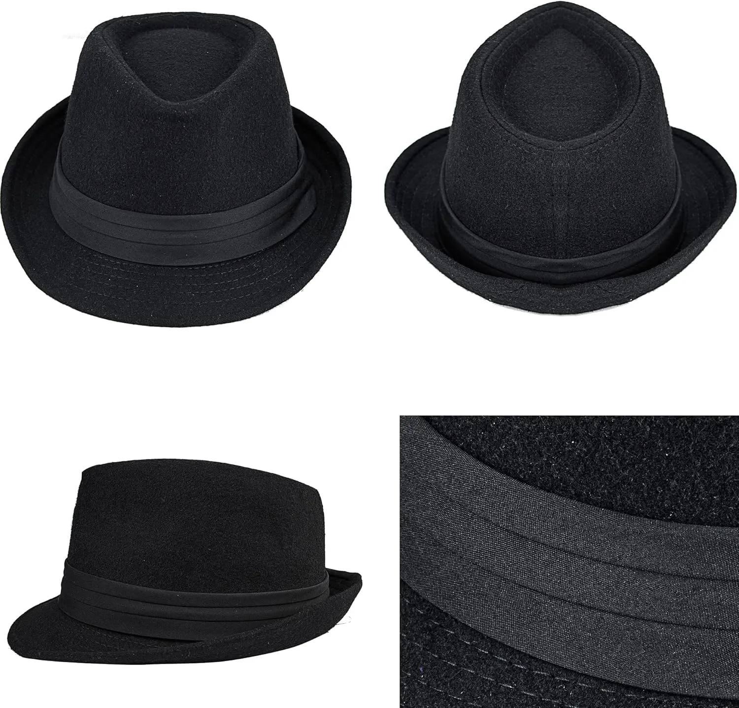 Men Classic Fedora-Hat Felt Manhattan-Gangster-Trilby with Band Unisex Women's Structured Trilby Fedora Hat(Size:S)