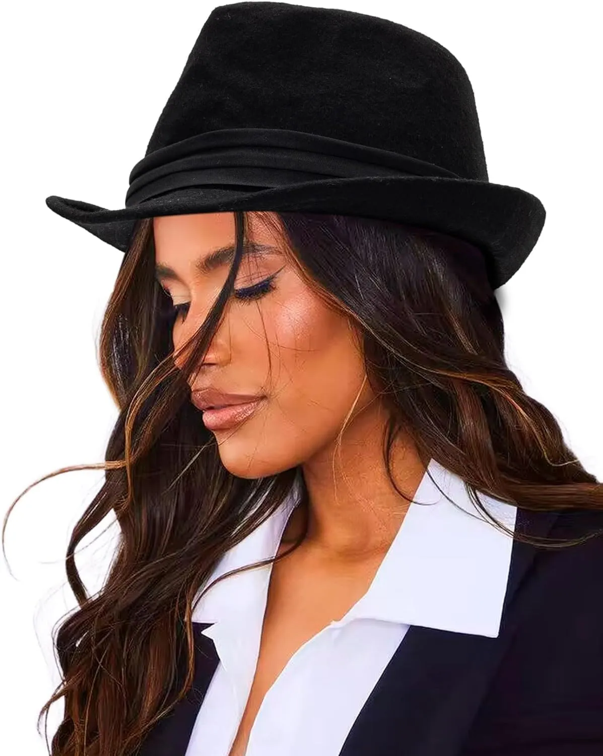 Men Classic Fedora-Hat Felt Manhattan-Gangster-Trilby with Band Unisex Women's Structured Trilby Fedora Hat(Size:S)