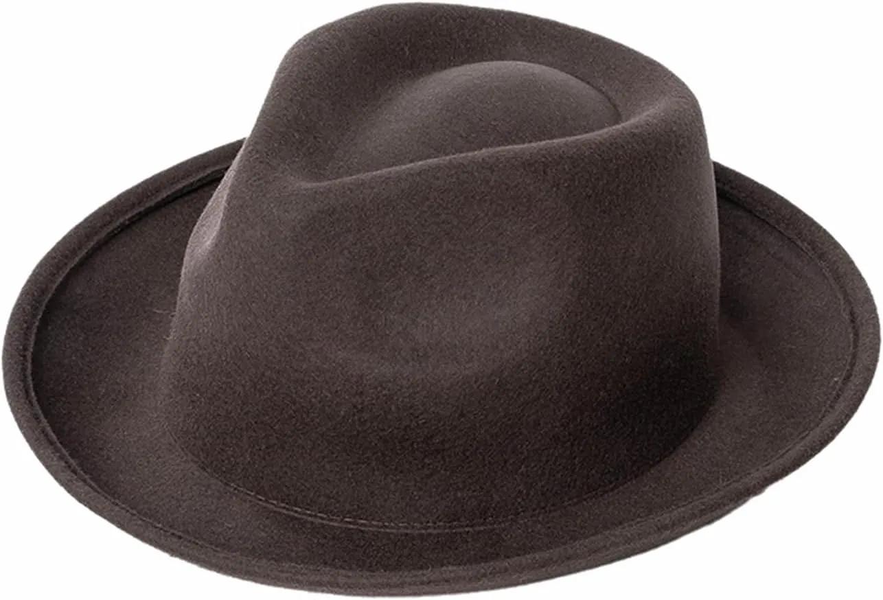 Men Women Fedora Hat Vintage Rolled Short Brim Wool Panama Hat Trilby Cap