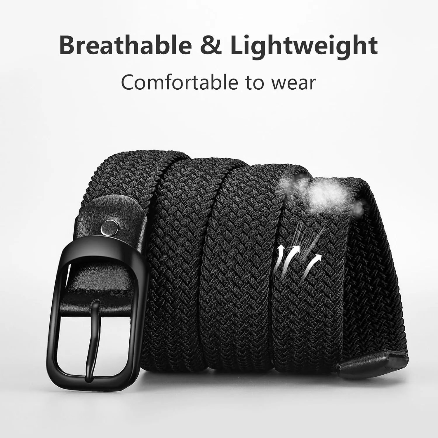 Mens Belts Stretchable Big and Tall Belts for Men Elastic Stretch Belt Black