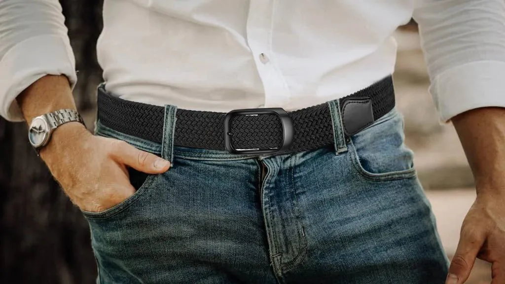 Mens Belts Stretchable Big and Tall Belts for Men Elastic Stretch Belt Black