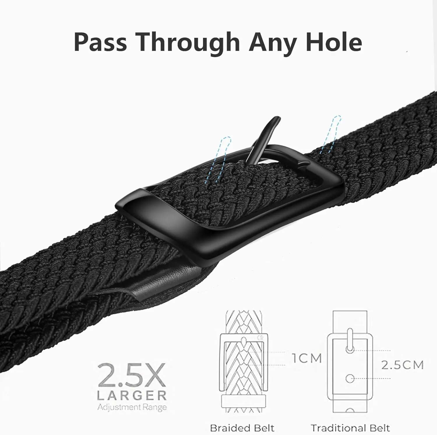 Mens Belts Stretchable Big and Tall Belts for Men Elastic Stretch Belt Black