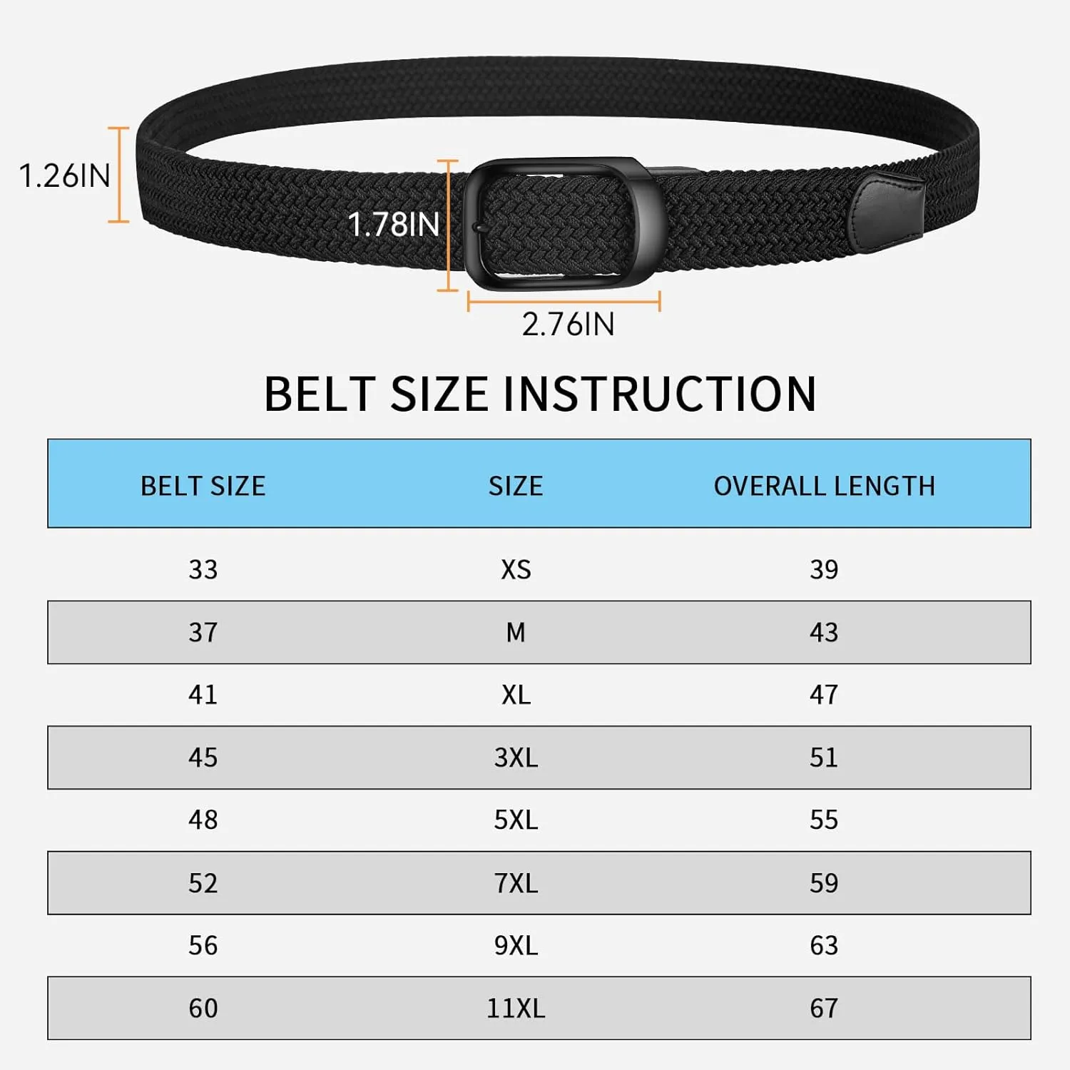 Mens Belts Stretchable Big and Tall Belts for Men Elastic Stretch Belt Black
