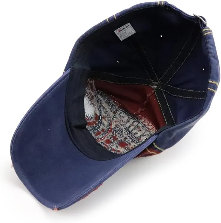 Men's Oilcloth Front Decor Washed Distressed Embroidery Baseball Cap Driver Trucker Hat with Eagle & Shark Patch