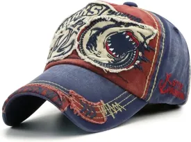 Men's Oilcloth Front Decor Washed Distressed Embroidery Baseball Cap Driver Trucker Hat with Eagle & Shark Patch