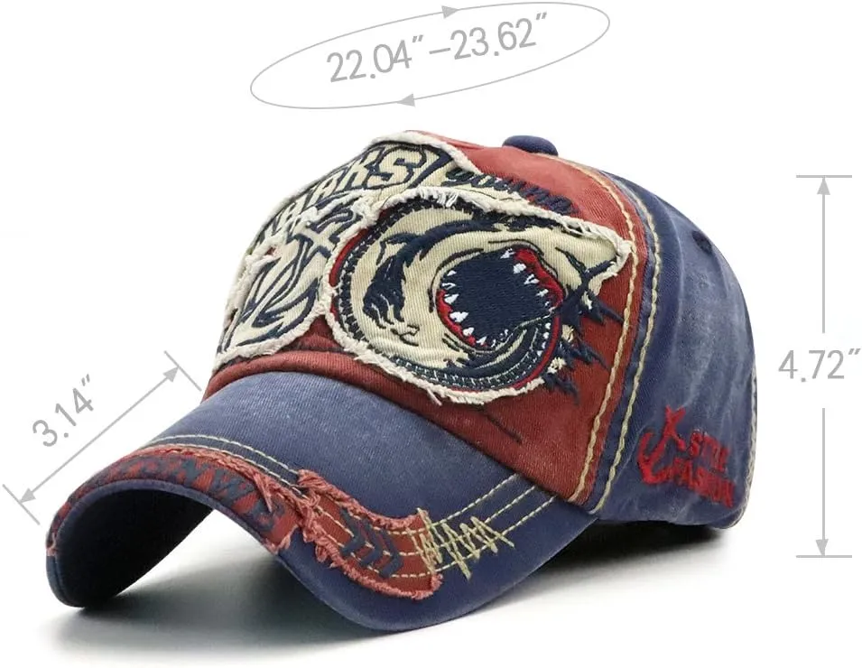Men's Oilcloth Front Decor Washed Distressed Embroidery Baseball Cap Driver Trucker Hat with Eagle & Shark Patch