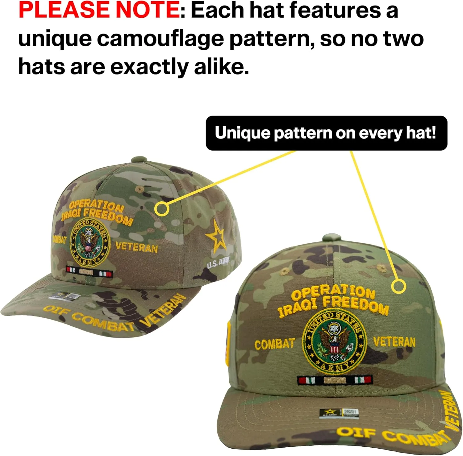 Operation Iraqi Freedom Veteran Hat for Men Official Licensed US Army OIF Combat Veterans Adjustable Cap