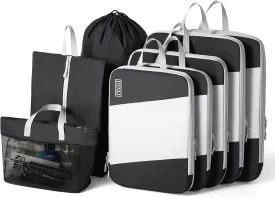 Packing Cubes for Travel, DIMJ Large Capacity Compression Packing Cubes Sturdy Compression Packing Cubes Travel, Packing Cubes for Suitcases with Mesh Toiletry Bag, 8 Pack, White and Black, YSYLZ001