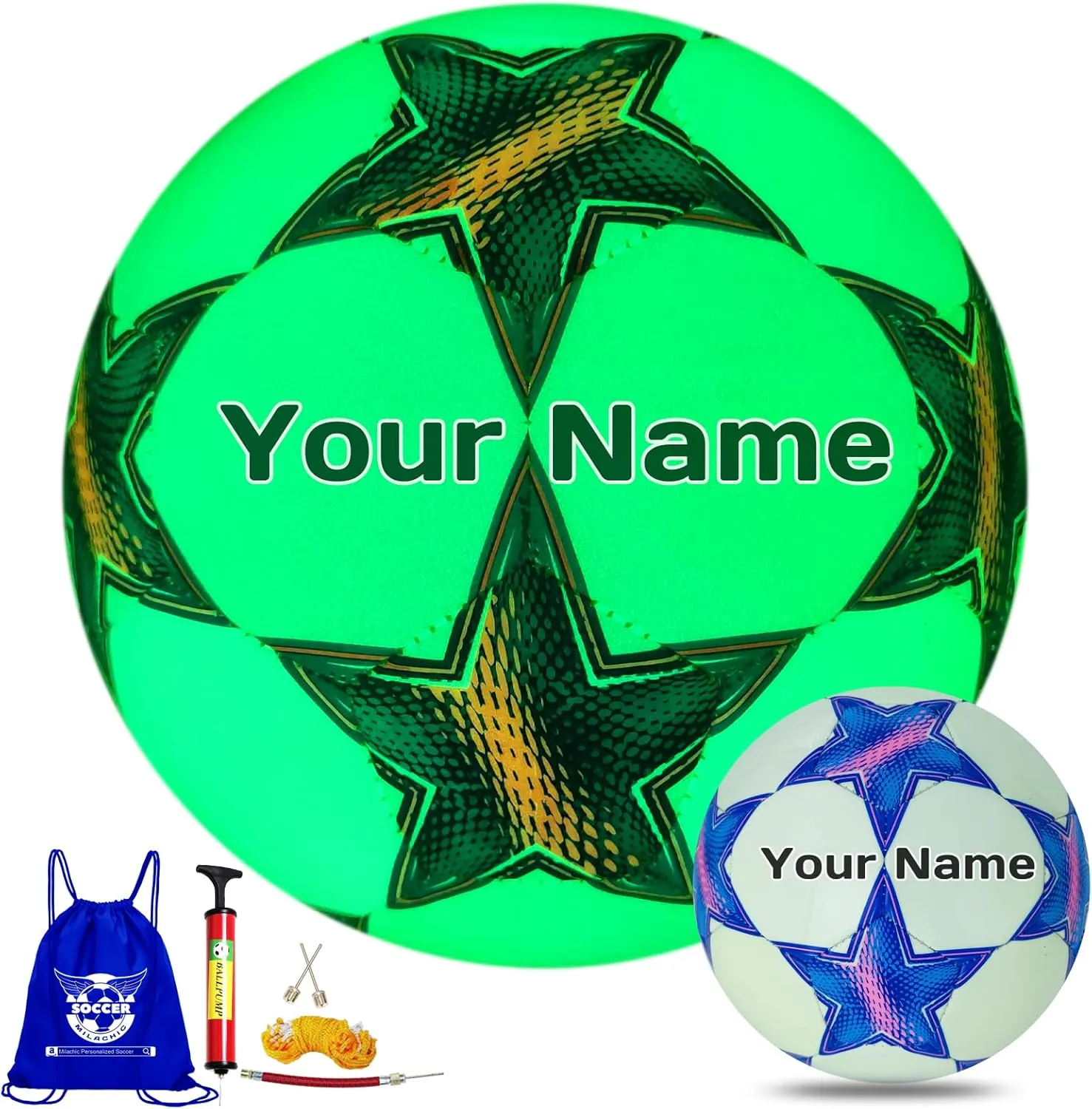 Personalized Soccer Ball Glow in The Dark, Customized Glowing Soccer Ball Gift for Teens, Youth, Men, Women Indoor Outdor Soccer Training (with Pump)