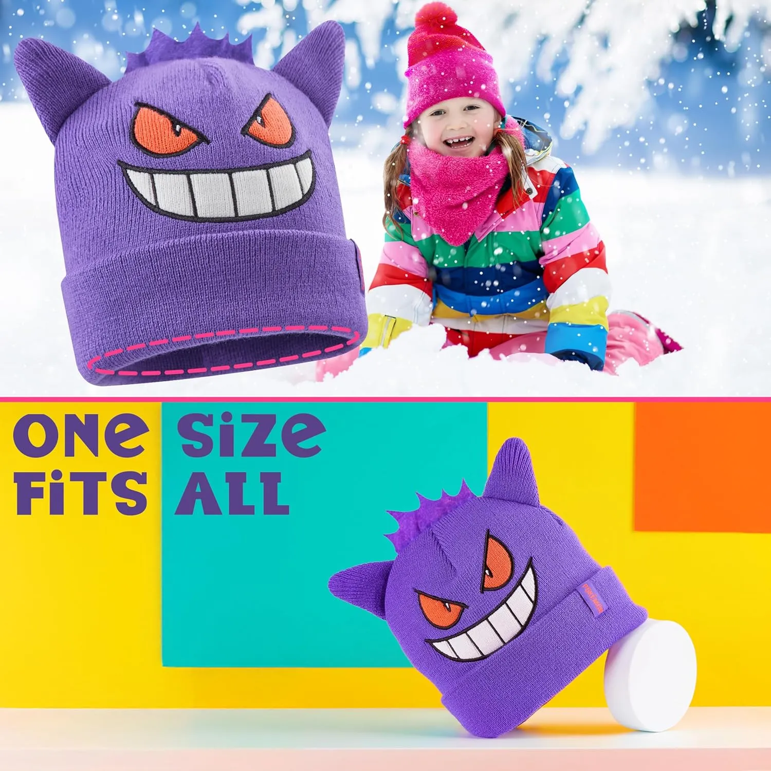 Pokemon Kids Beanie Hat, Cozy Knitted Winter Hats One Size - Gifts for Kids